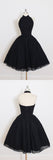 new Custom Made Tulle Prom Dress,Halter Backless Black Homecoming Dresses,Short Party Dress OK290