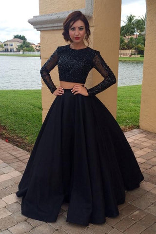 Long Sleeves Two Pieces Plus Size Prom Dresses For Teens,Modest Formal Evening Dress OK173