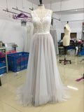 Elegant Beach Coast Wedding Dresses,Lace A Line Tulle Bridal Dress For Beach Wedding OK168