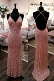 Mermaid Sequins Long Prom Sresses Spaghetti Straps Evening Dress OK1341