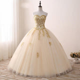 Sweetheart Tulle Long Ball Gown Prom Dress With Appliques OKH19