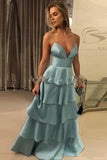 A-line Spaghetti Straps Sleeveless Layers Long Prom Dress OKS53