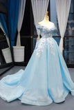 Light Blue Off the Shoulder Ball Gowns Prom Dresses with 3D Flowerss OKV2