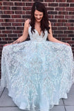 Spaghetti Strap Beaded Lace Prom Dress Charming Long Prom Gown OKU21