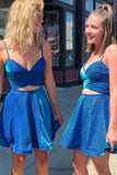 Royal Blue A Line Spaghetti Straps Short Homecoming Dress OK1537