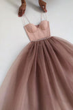 Spaghetti Straps Sweetheart A-line Tulle Floor Length Prom Dress Evening Party Dress OKZ84
