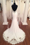 Spaghetti Straps Lace Top Mermaid Backless Beach Wedding Dress OKC84