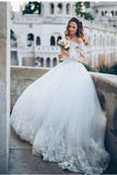 Romantic Tulle Long Sleeves Ball Gown Bride Dresses with Lace Off-the-shoulder OK1586