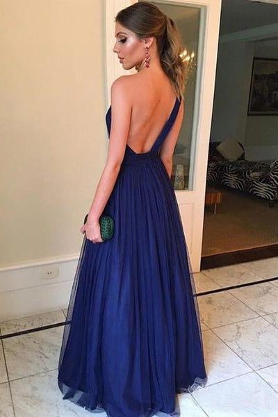 Royal Blue Tulle Long Prom Dress One Shoulder Beautiful Bridesmaid Dress OK8