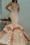 Newest Lace Sweetheart Mermaid Appliques Sleeveless Prom Dresses OKE64