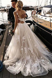 Boho Wedding Dress Beach Bride Dress Lace Appliques Beaded Bohemian Bridal Gowns OKV22