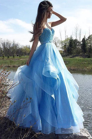 Sweetheart Prom Dresses,Blue Prom Dress,Prom Dresses,Tulle Evening Dress,Mermaid Evening Dress,Puffy Evening Dresses