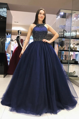 Elegant Prom Dresses,Royal Blue Prom Gown,Ball Gown Prom Dress,Beading Prom Dress