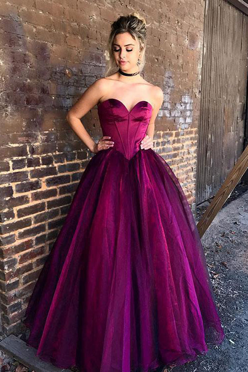 Stylish Prom Dresses,Sweetheart Prom Gown,Purple Prom Dresses,Tulle Prom Dress,Long Prom Dress,Formal Evening Dresses,Ball Gown Prom Dresses
