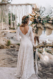 A-line Lace Long Sleeves Wedding Dress Long Pregnant Women Maxi Gown OKV30