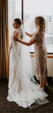 Princess Sheath Off-Shoulder Backless Long Lace Wedding Dress With Train OK1072