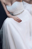 Sweetheart Strapless A-line Lace Tulle Beading Wedding Dress With Court Train OK559