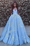 Wonderful Prom Dresses,Off-the-shoulder Prom Dress,Ball Gown Prom Dresses,Formal Evening Dresses, Blue Prom Dresses With Lace Appliques,Long Prom Dresses With Pocket,Quinceanera Dresses