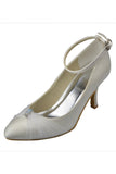 Ivory Beading High Heel Satin Ankle Straps Close Toe Women Shoes S116
