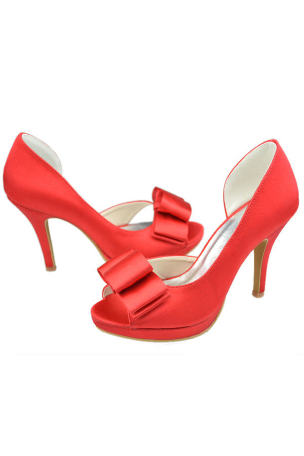 Red Satin Peep Toe High Heel Simple High Quality Prom Shoes S119