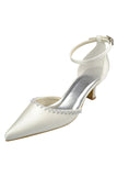 Ivory Ankle Strap Point Toe Handmade Simple Wedding Shoes S86