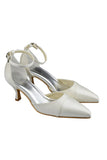 Ivory Ankle Strap Close Toe Low Heel Wedding Shoes S98