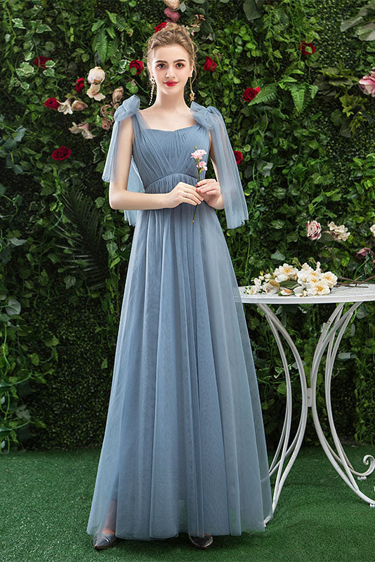 A Line CHiffon Blue Cheap Prom Dress Long Bridesmaid Dress OKQ80