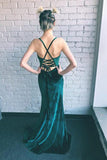 Sheath Emerald Green Spaghetti Straps Long Simple Prom Dress with Slit OKI61