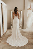 Sheath Square Neck Long Backless Wedding Gowns with Sweep Train OK1423
