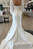 Charming Square Neck Long Sleeves Satin Backless Mermaid Wedding Dress OK1621