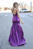 Purple Spaghetti Straps Mermaid Zipper Back Prom Dress With Ruffle OKV73