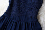 A line Mini Navy Blue Sleeveless Crew Short Homecoming Dresses With Lace OKD10