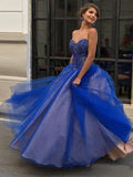 Strapless Royal Blue Prom Dress Sweetheart Ball Gowns OKO97