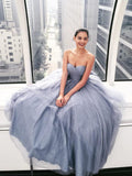 Strapless Sparkle Grey Long Prom Dress Sweetheart Neck Ball Gown OKP3