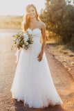 Beach Sweetheart White Wedding Dresses with Lace,Casual A Line Wedding Dresses OK109