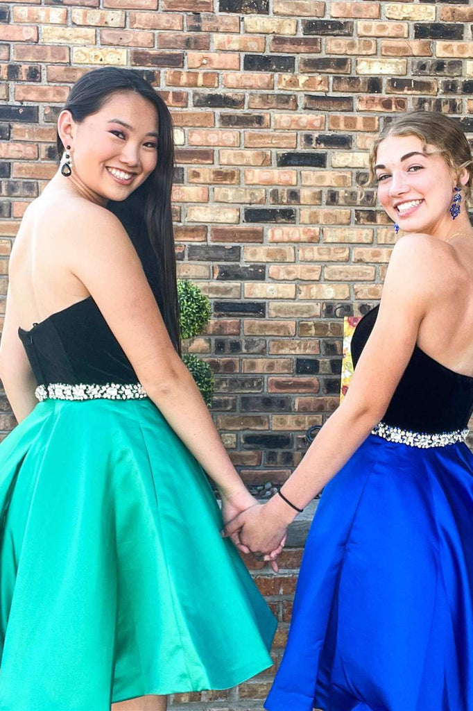 Sweet Strapless Beading Belt A-Line Short Homecoming Party Dresses with Pockets OK1575