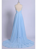 Sexy Split Sky Blue Beach Simple Wedding Dress Chiffon Long Prom Dress