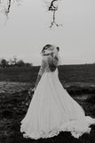 A-Line Beteau Neck Half Sleeves V Backs Full Lace Elangat Wedding Dress OK1073