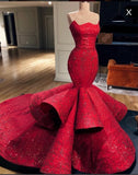 Charming Mermaid Red Long Beading Prom Dress, Evening Dress OKE61