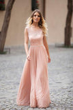 Modest Prom Dresses,Blush Pink Prom Dress,Lace Prom Dresses,Chiffon Prom Dress,Backless Prom Dress