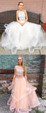 Two Piece Long Beading Long Tulle Prom Dresses,A Line Evening Dresses OKB21