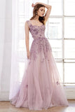 One Shoulder Tulle Sleeveless Long Prom Dress Lace Appliques Beaded Formal Girl Party Gown OKW59