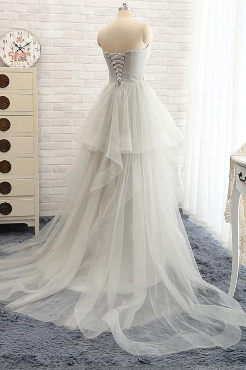 Sweetheart Strapless Long Tulle A Line Wedding Dress with Beading OK562
