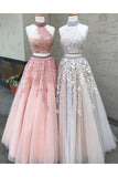 A Line Prom Dress,Two Pieces Prom Dress,High Neck Prom Dresses,Long Prom Dress,Lace Prom Gown,Formal Prom Dresses