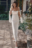 Chic Sheath Ankle Length Illusion Wedding Dress Simple Vintage Bridal Gowns OKV52