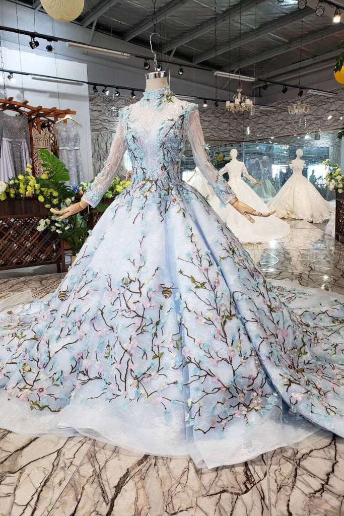 Stunning Light Blue Ball Gown Wedding Dress, Quinceanera Dresses OKJ98