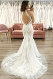 Mermaid Tulle Sleeveless Bridal Gown with Floral Appliques Details Wedding Dress OK1703