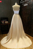 Simple Two-Piece Gold Halter Long Prom Evening Dresses With White Top OK600