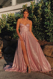 Sweetheart A-line Sparkly Prom Dress Long Backless Slit Evening Gowns OKW33