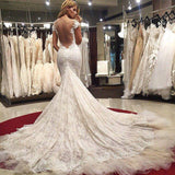 Sexy Mermaid Lace Wedding Dress Cap Sleeves Appliques Bridal Gowns OK106